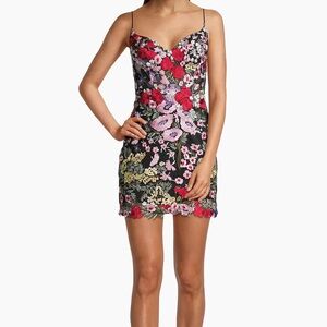 Mac Duggal floral lace mini dress